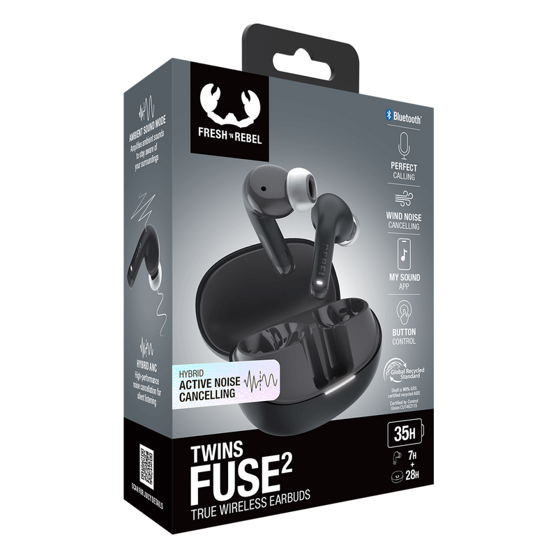 Fresh N Rebel Twins Fuse 2 Wireless Bluetooth Earbuds - Storm Grey | 3TW1302RSG