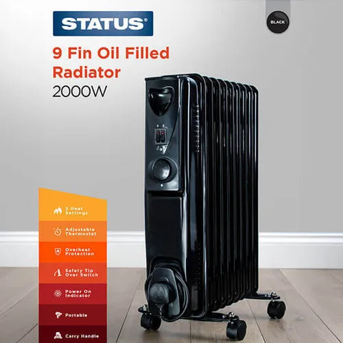 Status 2kW Oil Filled Column Radiator - Black | SHEAT11B