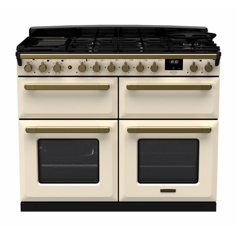 Rangemaster Estel Deluxe 110cm Dual Fuel Range Cooker - Pale Cream/Antique Brass | ESDLB110DFPPCR/AB1