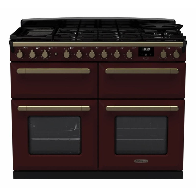 Rangemaster Estel Deluxe 110cm Dual Fuel Range Cooker - Bordeaux/Antique Brass | ESDLB110DFPBOR/AB1