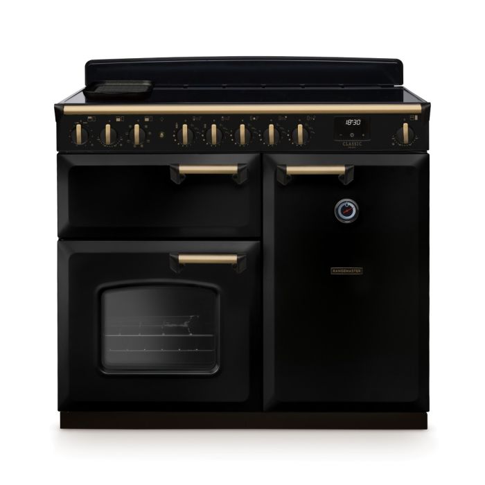 Rangemaster Classic Deluxe 100cm Induction Range Cooker - Gloss Black/Brass | CLDL100EIPGBL/AB1