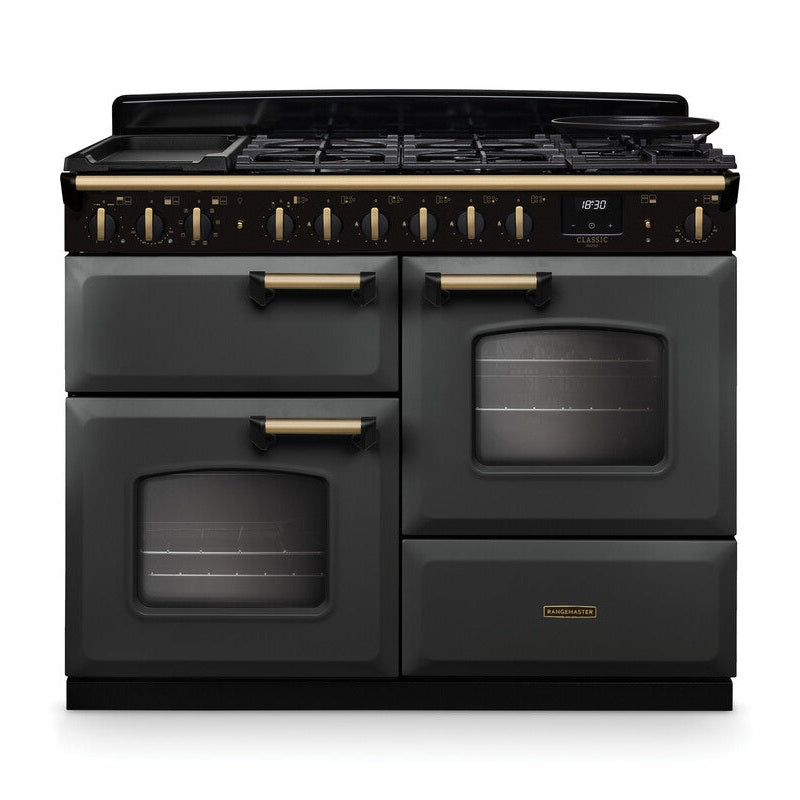 Rangemaster Classic Deluxe 110cm Dual Fuel Range Cooker - Slate/Antique Brass | CLDLO110DFPSLT/AB1