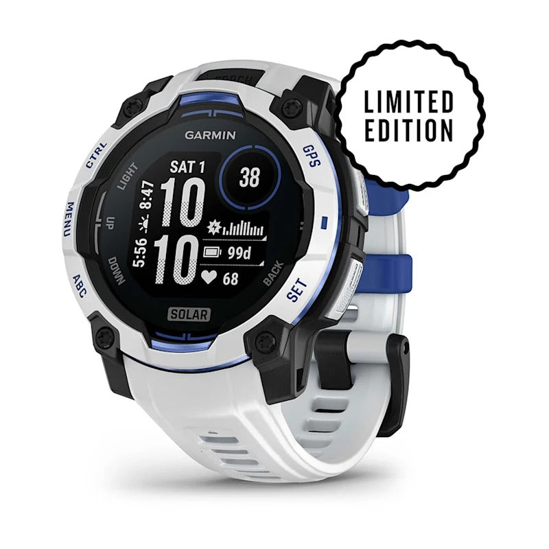 Garmin Instinct 3 45mm Solar Smartwatch - Whitestone/Bolt Blue | 49-GAR-010-02934-03