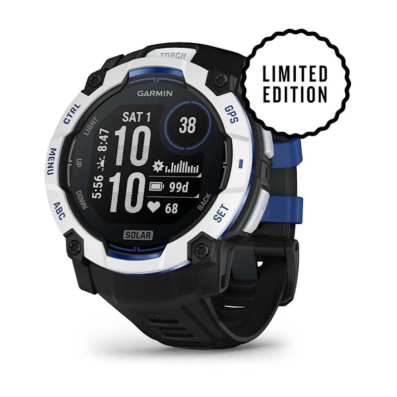Garmin Instinct 3 50mm Solar Smartwatch - Whitestone/Black/Bolt Blue | 49-GAR-010-02935-03