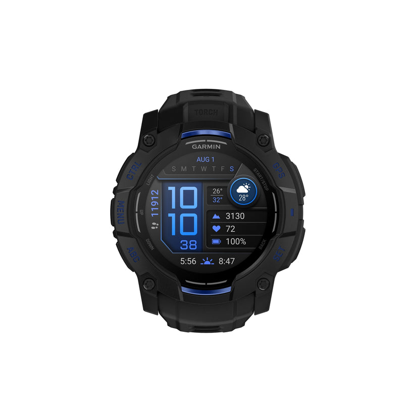 Garmin Instinct 3 50mm Amoled Smartwatch - Black/Bolt Blue | 49-GAR-010-03020-03