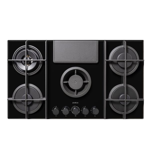 Elica 88cm NikolaTesla Flame Evo Gas Vented Hob - Black | NTFLAMEEVODUCBL88KIT