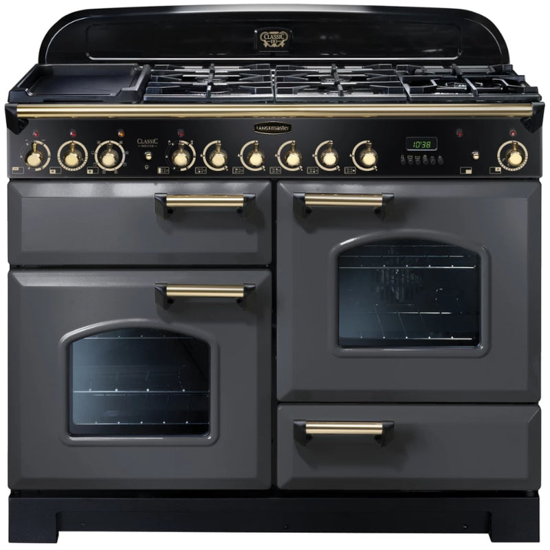 Rangemaster Classic Deluxe 110cm Dual Fuel Range Cooker - Slate/Brass | CDL110DFFSL/B