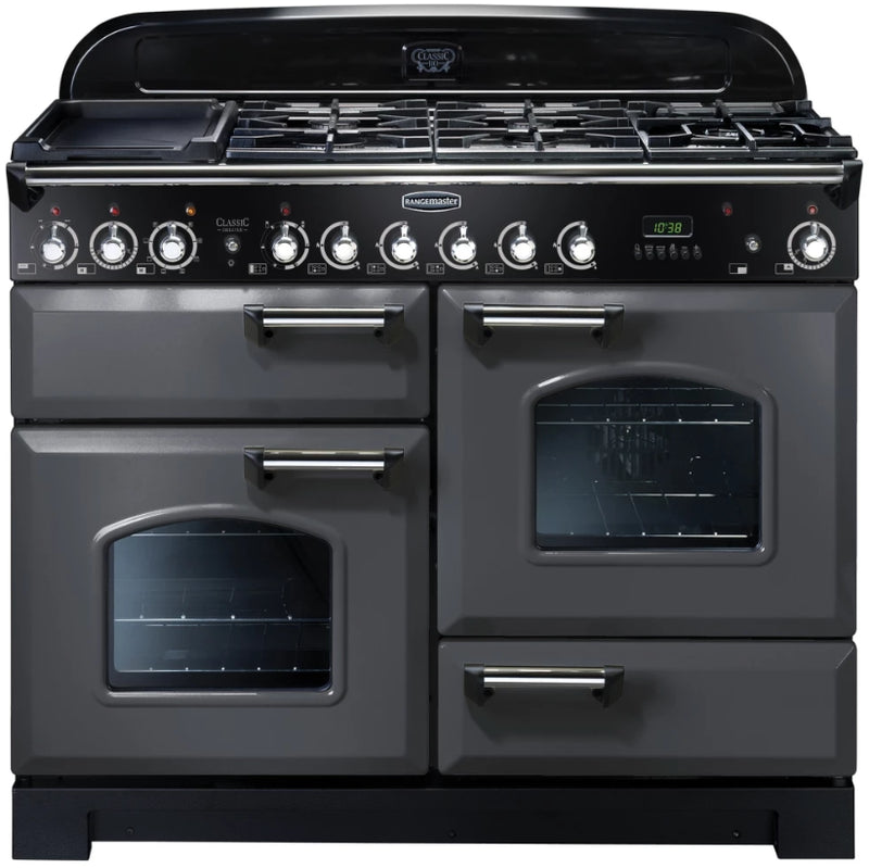 Rangemaster Classic Deluxe 110cm Dual Fuel Range Cooker - Slate/Chrome | CDL110DFFSL/C