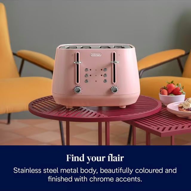 DeLonghi Eclettica 4 Slice Toaster - Pink | CTY4003.PK