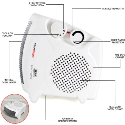 Lloytron StayWarm Upright & Flatbed 2kW Fan Heater - White | F2003WH