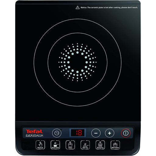 TEFAL EVERYDAY CERAMIC PLATE SINGLE INDUCTION HOB 2100 watt BLACK 9 POWER LEVELS 6 COOKING FUNCTIONS PANS up to 26 cm.