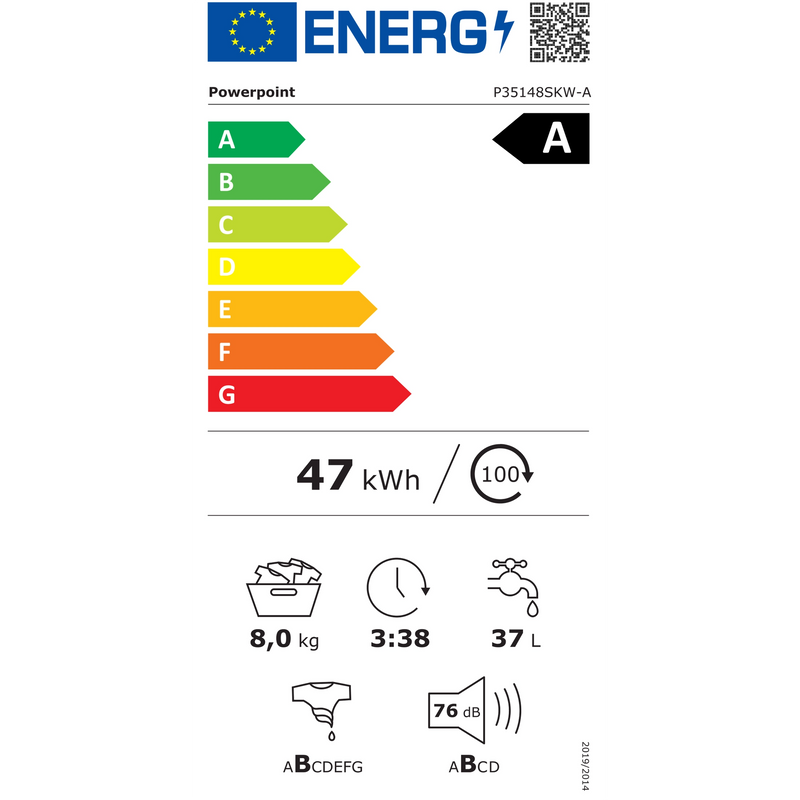 PowerPoint 8kg 1400rpm A Rated Washing Machine | P35148SKW-A
