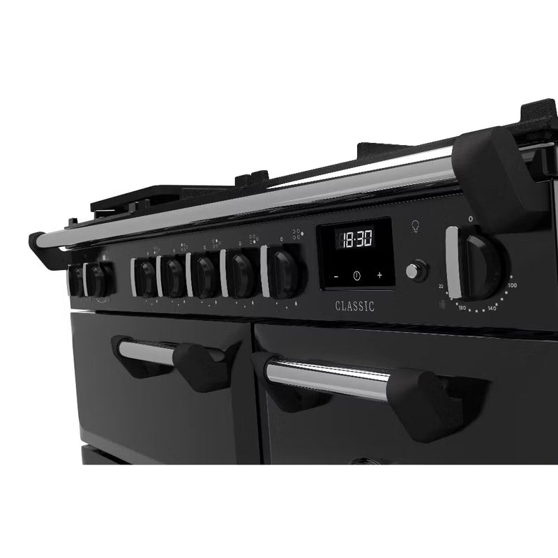 Rangemaster Classic 90cm Dual Fuel Range Cooker - Gloss Black with Chrome Trim | CL90DFPGBL/CM1