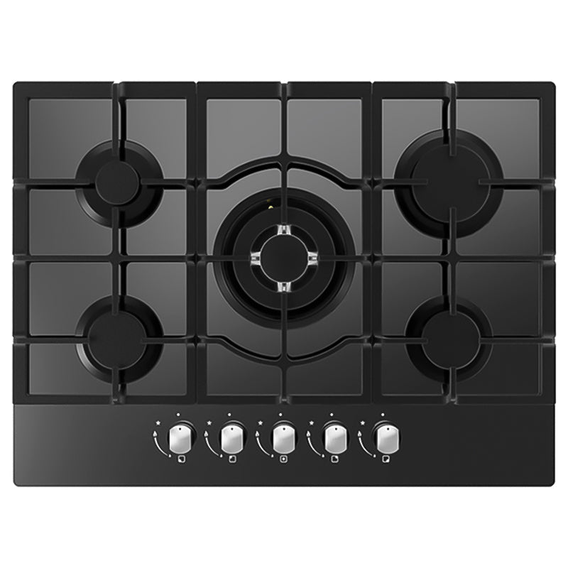 Cata UBGOG701BK 70cm 5 Burner Gas on Glass Hob - Black