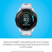 Garmin Forerunner 265 Music Smartwatch - Black Bezel with Whitestone Case and Whitestone/Tidal Blue Silicone Band | 010-02810-11