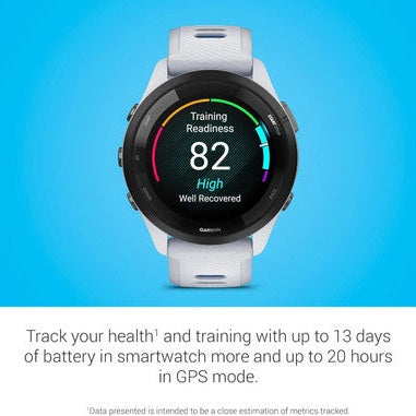 Garmin Forerunner 265 Music Smartwatch - Black Bezel with Whitestone Case and Whitestone/Tidal Blue Silicone Band | 010-02810-11