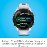 Garmin Forerunner 265 Music Smartwatch - Black Bezel with Whitestone Case and Whitestone/Tidal Blue Silicone Band | 010-02810-11