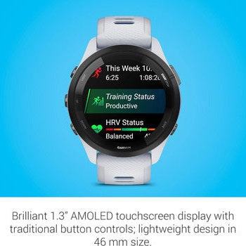 Garmin Forerunner 265 Music Smartwatch - Black Bezel with Whitestone Case and Whitestone/Tidal Blue Silicone Band | 010-02810-11