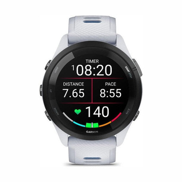 Garmin Forerunner 265 Music Smartwatch - Black Bezel with Whitestone Case and Whitestone/Tidal Blue Silicone Band | 010-02810-11