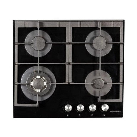 NordMende 60cm 4 x Burner Gas Hob Cast Iron Pan Supports - Black Glass | HGX603BGL