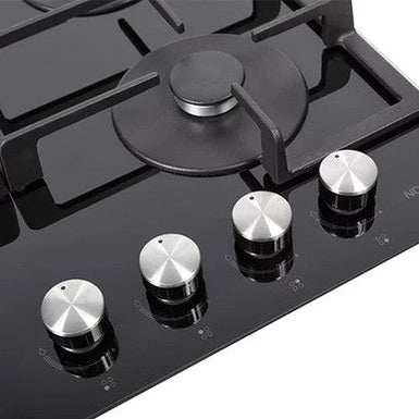 NordMende 60cm 4 x Burner Gas Hob Cast Iron Pan Supports - Black Glass | HGX603BGL