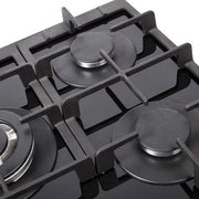 NordMende 70cm 5 x Burner Gas Hob 1 x Wok Burner Cast Iron Pan Supports - Black Glass | HGX703BGL