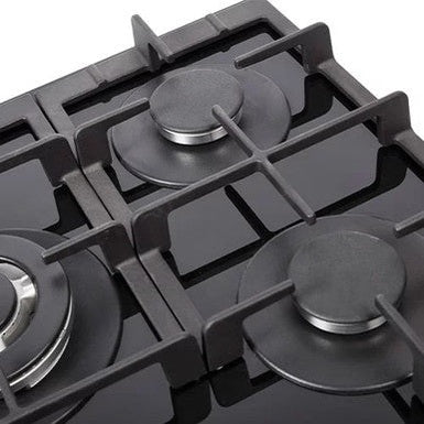 NordMende 70cm 5 x Burner Gas Hob 1 x Wok Burner Cast Iron Pan Supports - Black Glass | HGX703BGL