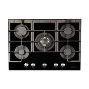 NordMende 70cm 5 x Burner Gas Hob 1 x Wok Burner Cast Iron Pan Supports - Black Glass | HGX703BGL