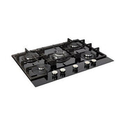 NordMende 70cm 5 x Burner Gas Hob 1 x Wok Burner Cast Iron Pan Supports - Black Glass | HGX703BGL