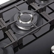 NordMende 70cm 5 x Burner Gas Hob 1 x Wok Burner Cast Iron Pan Supports - Black Glass | HGX703BGL
