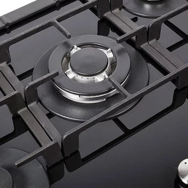 NordMende 70cm 5 x Burner Gas Hob 1 x Wok Burner Cast Iron Pan Supports - Black Glass | HGX703BGL