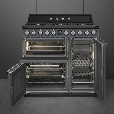 Smeg 90cm Victoria Dual Fuel Range Cooker Slate Grey | TR93GR
