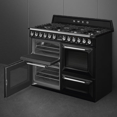 SMEG 110cm Victoria Dual Fuel Range Cooker Black | TR4110BL1