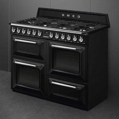 SMEG 110cm Victoria Dual Fuel Range Cooker Black | TR4110BL1