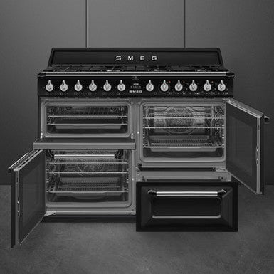 SMEG 110cm Victoria Dual Fuel Range Cooker Black | TR4110BL1
