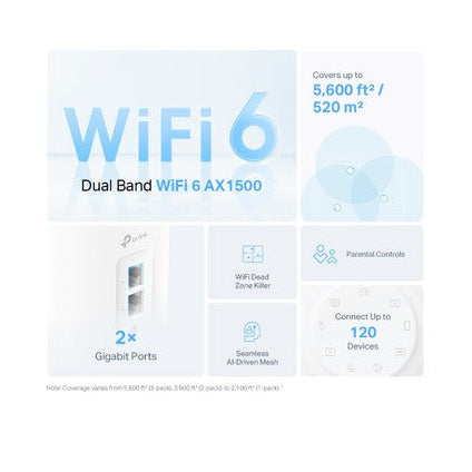 TP Link AX1500 Home Mesh Wi-Fi 6 System - 3 pack | DECO X1500 3-PACK