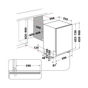 Whirlpool 60cm Integrated Dishwasher 14 Place - Silver | WIC 3C33 PFE UK